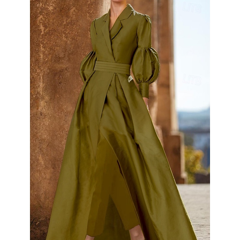 Jumpsuit Mother of the Bride  Wedding Guest Elegant V Neck Floor Length  Long Sleeve with Ruching Solid Color2