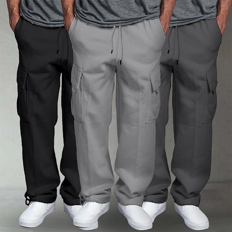 Men's Cargo Sweatpants Fleece Pants Joggers Trousers Straight Leg Sweatpants Drawstring Elastic Waist Multi Pocket Solid Color Windproof Outdoor Full Length Outdoor Casual Daily Fashion Streetwear4