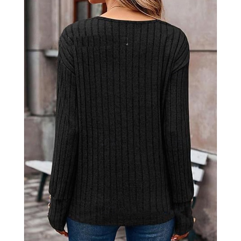 Women's Shirt Blouse Plain Casual Long Sleeve V Neck Regular Tops Daily Holiday Going out Buttons Black Khaki Rose Pink Fall Winter4