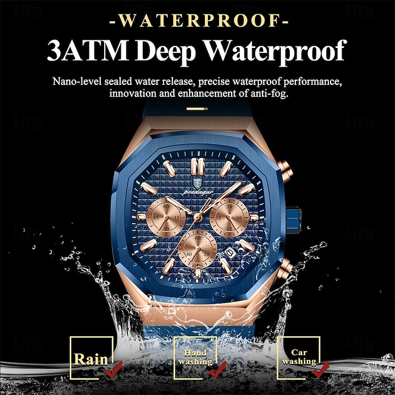 POEDAGAR Business Watch For Men Waterproof Luminous Chronograph Date Man Wristwatch Silicone Strap Quartz Men's Watches 8934