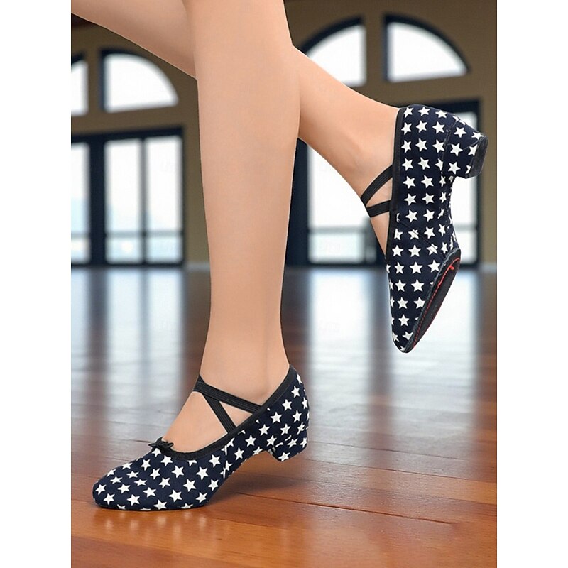 Women's Star Print Dance Shoes - Comfortable Low Heel Practice and Performance Ballroom Footwear3