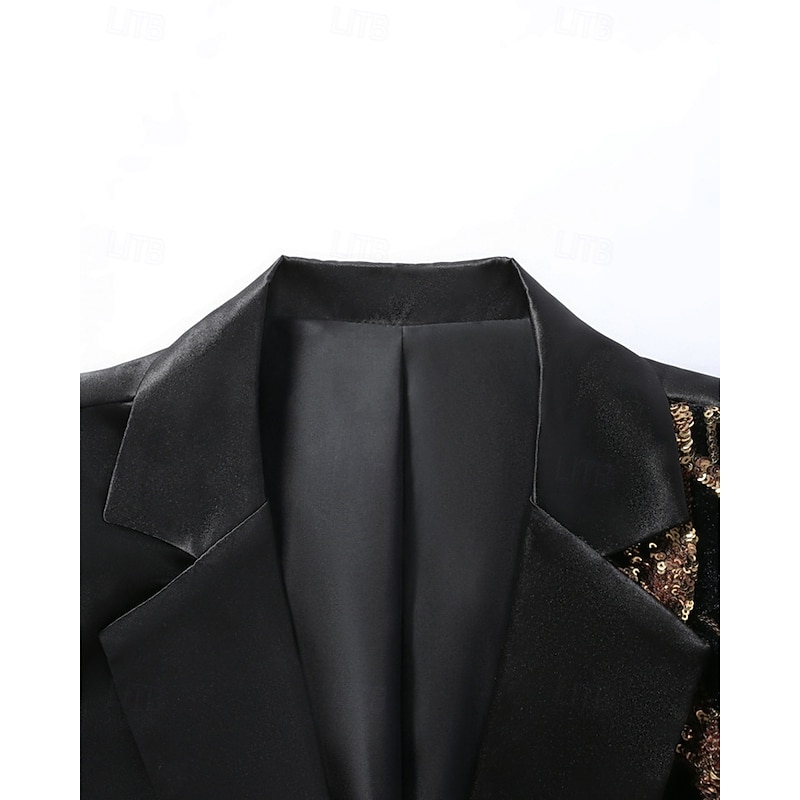 Men's Blazer Business Cocktail Party Wedding Party Fashion Casual Spring Fall Polyester Trees Pocket Buttons Comfortable Single Breasted Blazer Gold4