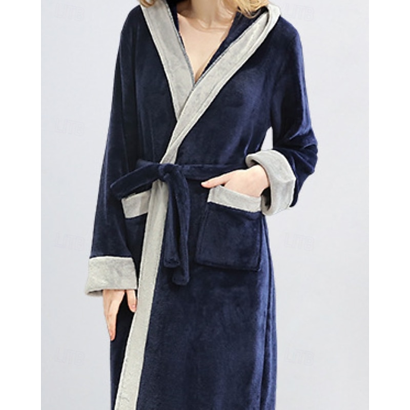 Women's Pajamas Robe Fashion Patchwork Pocket Vacation Home Bed Long Sleeve Hoodie Pink Navy Blue Light Grey Fall Winter Tailored Fit3