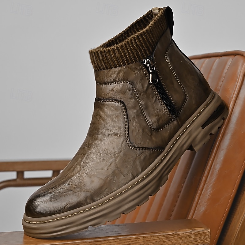 Men's Brown Zipper Ankle Boots – Comfortable Slip-On Casual Fashion Shoes for Everyday Wear and Travel