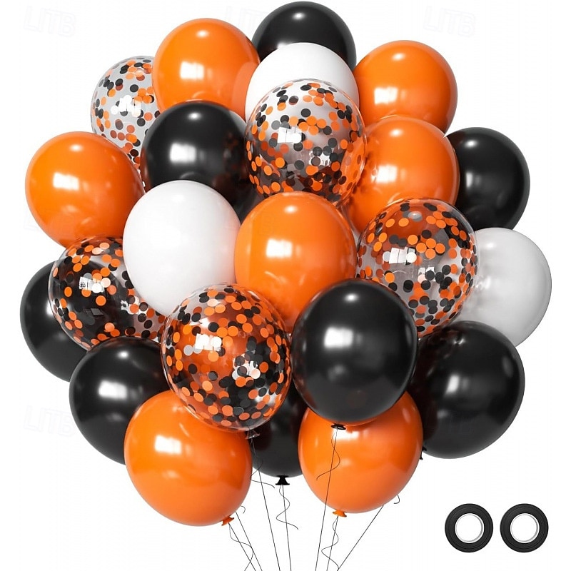 30pcs Black White & Orange Confetti Latex Balloons  Perfect for Halloween Parties Anniversaries Graduations Indoor/Outdoor Decorations