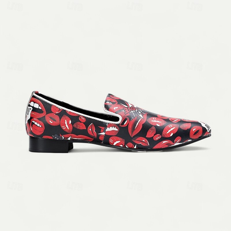 Men's Red Lips Print Loafers Slip-On Fashion Casual Shoes with Pop Art Design for Parties, Nightlife and Statement Outfits4