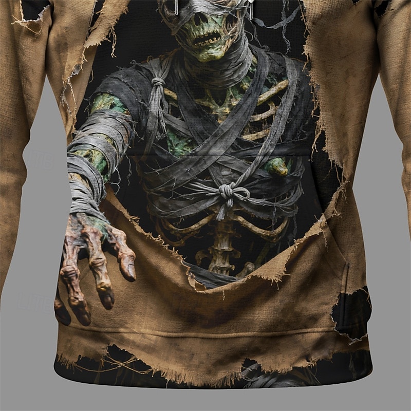 Halloween Men's Skull Monster Hoodie Fashion Daily Hooded Vacation Party Streetwear Khaki Drawstring Printing Fall Winter Designer3