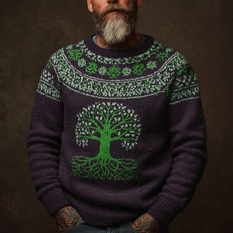 Men's Viking Tree Of Life Pullover Sweater Jumper Knitwear Crewneck Retro Vintage Casual Vacation Daily 3D Print Knitting Keep Warm Long Sleeve Spring Fall Winter Blue Brown Green3