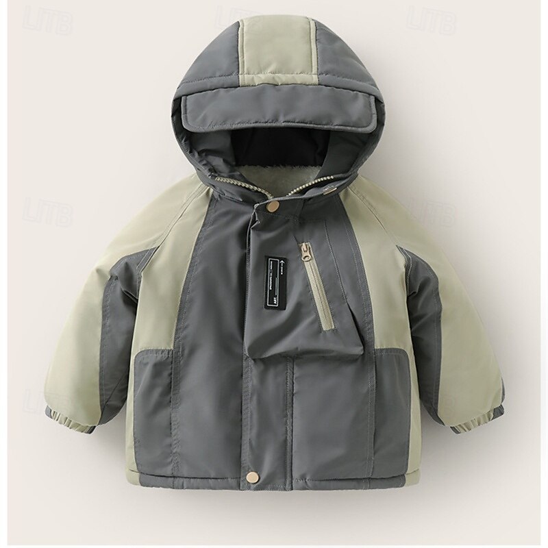 Kids Unisex Fleece Jacket Down Jacket Down Coat Hoodie Jacket Puffer Jacket Outerwear Color Block Long Sleeve Zipper Pocket Lightweight Comfort Waterproof Coat Outdoor Daily Basic Army Green Fall3