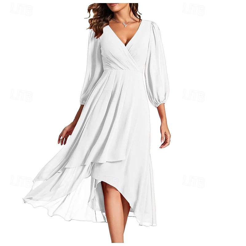 Women's Long Dress Maxi Dress Party Dress Chiffon Chiffon Dress Elegant Fashion Modern Outdoor Party Evening Party Regular Fit Plain Long Sleeve V Neck Black White Red Blue Spring Autumn3