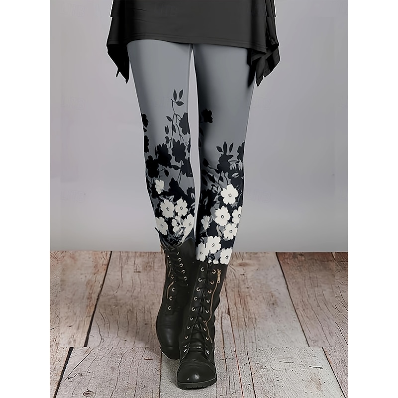 Women's Slacks Leggings Cozy Leggings Vacation Vintage Streetwear Ankle-Length Natural Graphic Flower Elastic Waist Print Comfy Outdoor Comfortable High Elasticity Outdoor Vacation Streetwear