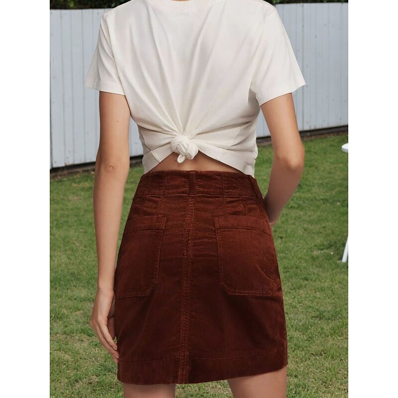 Women's Skirt A Line Fashion Casual Mini High Waist Skirts Plain Pocket Inelastic Street Daily Brown Spring Polyester Corduroy4