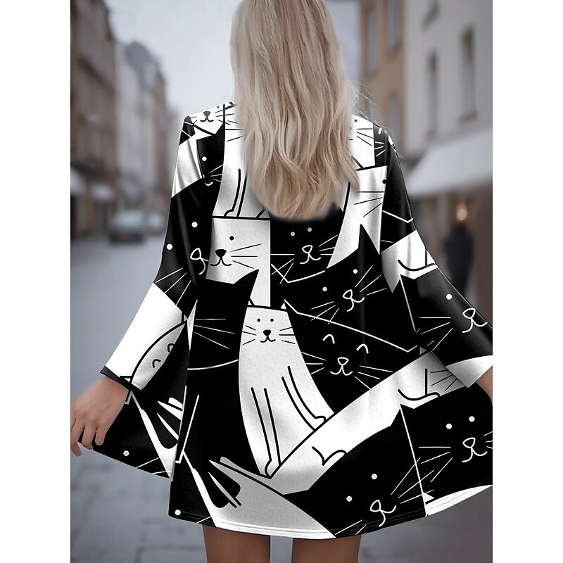 Women's Casual Jacket Warm Comfortable Irregular Hem Open Front Vintage Fashion Casual Comfortable Geometric Street Casual Daily Long Collarless Regular Fit Long Sleeve Outerwear Black White Yellow2
