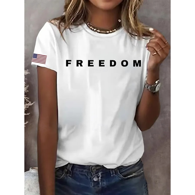Women's T Shirt Graphic Letter Vintage Stylish Classic Short Sleeve Crew Neck Regular Tops Daily Print Black White Red Blue Gray Summer Spring