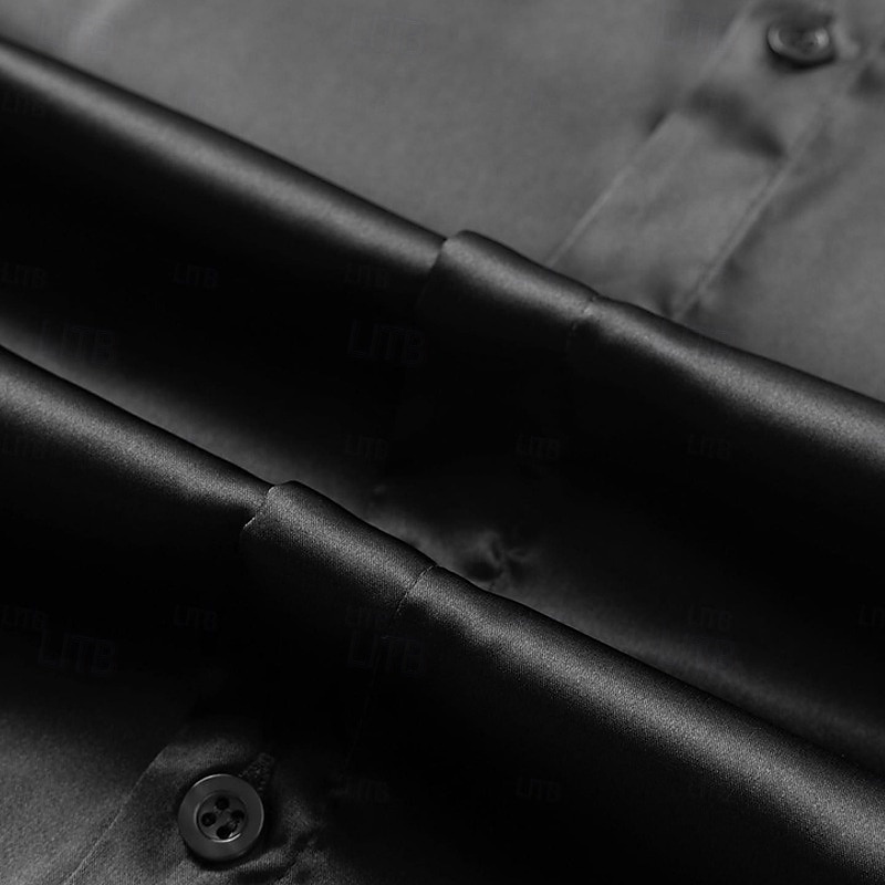 Men's Shirt Satin Shirt Casual Shirt Button Up Shirt Untucked Shirts Plain Formal Daily Black White Wine Royal Blue Long Sleeve Lapel Spring &  Fall All Seasons Clothing Apparel3