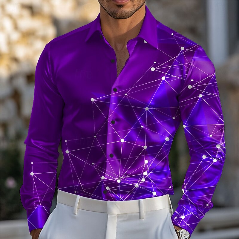 Men's Galaxy Star Print Shirt Satin Shirt Dress Shirt Long Sleeve Fashion Casual Vacation Dailywear Summer Spring Fall Turndown 3D Print Button Up Shirts Red Blue Purple Rose Red
