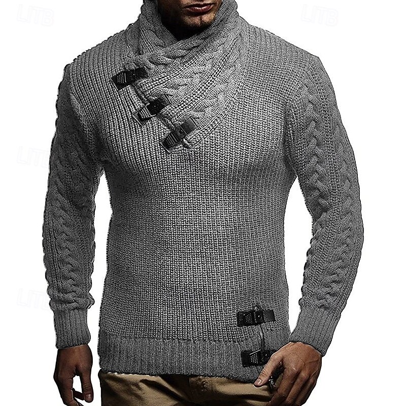 Men's Sweater Pullover Sweater Jumper Ribbed Cable Knit Regular Tops Knitted Slim Fit Plain Crew Neck Knitwear Contemporary Casual Daily Wear Clothing Apparel Fall Winter Black Brown M L XL4