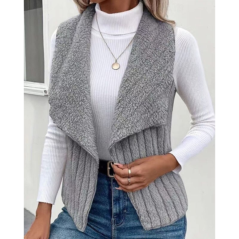 Women's Vest Warm Comfortable Zipper Casual Plain Vacation Street Casual Daily Wear Regular Turndown Regular Fit Sleeveless Outerwear Black White Blue Fall Winter