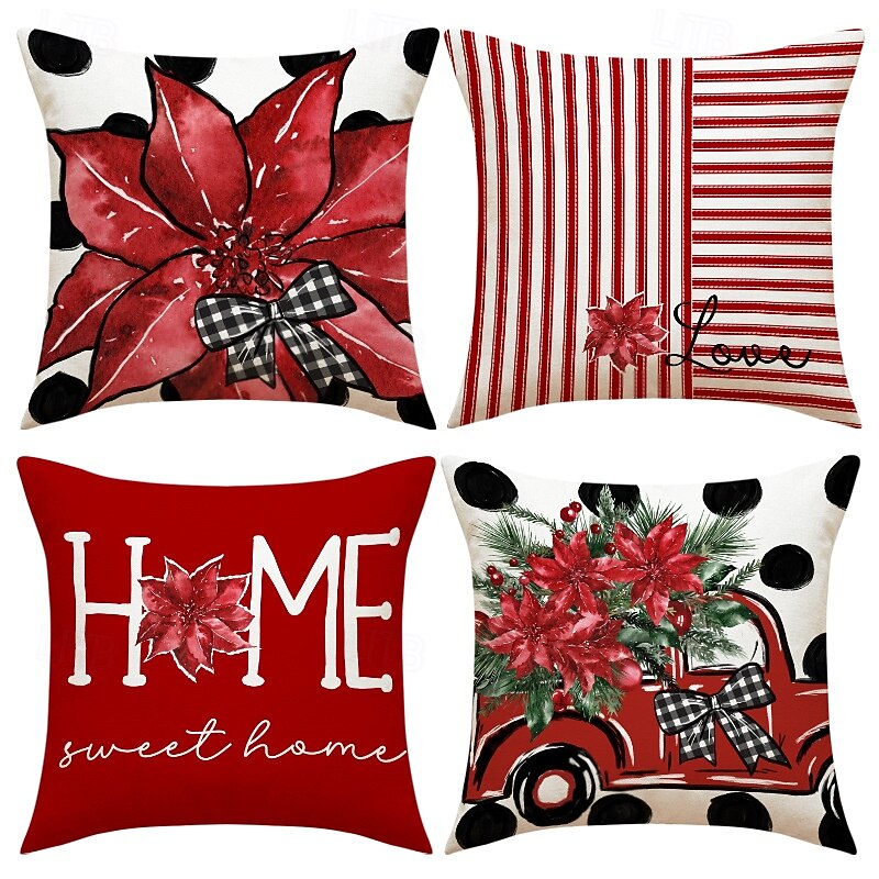 New Christmas Pillow Covers, Minimalist Alphabet Print Decorative Throw Cushions, Square Sofa Pillows for Holiday Home Decor