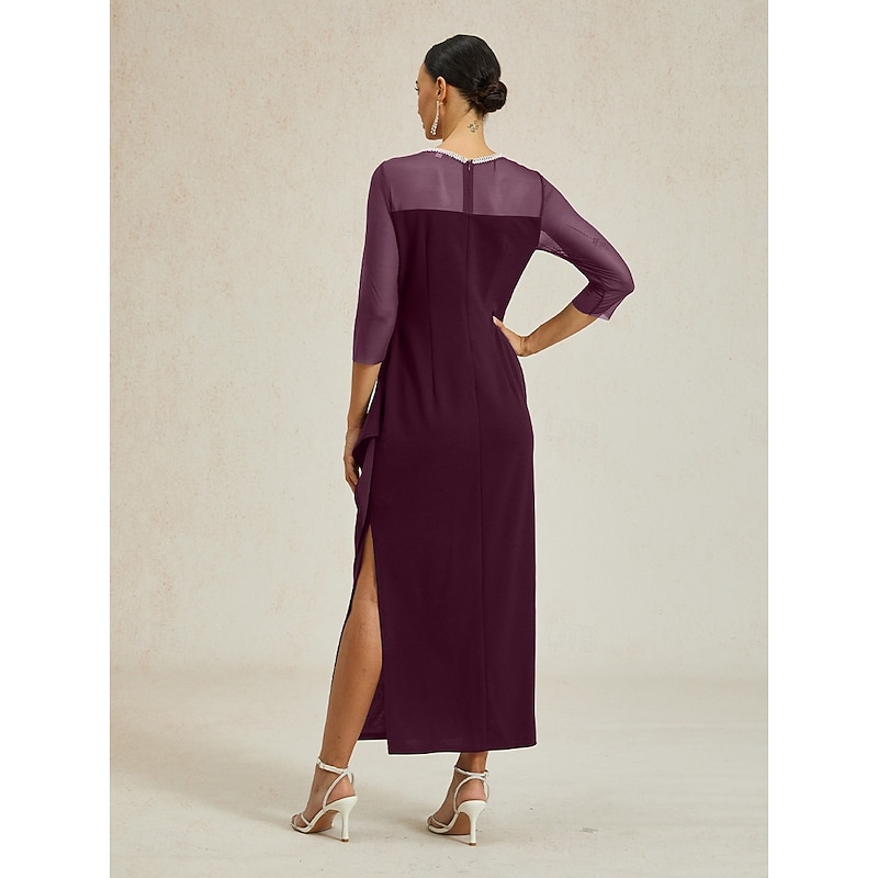 Women's Maxi Dress Sheath Dress Elegant Party Formal Solid Color 3/4 Length Sleeve Crew Neck Wine Summer Spring Fall3
