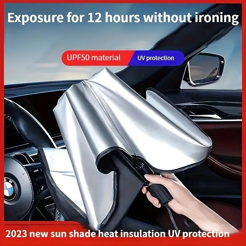 Car Sun Shade for Windshield – Heat-Blocking, UV Protection Sunshade with Privacy Curtain, Interior Accessory for Small Cars, Windshield Cover Umbrella - Main Image
