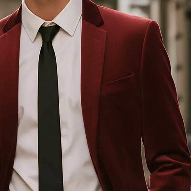 Men's Blazer Jacket Notch Collar Classic Solid Colored Blazer Burgundy Slim Fit Single Breasted One-button2