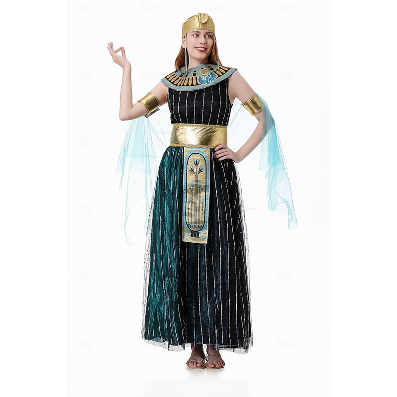 Ancient Egypt egyptian Dress Fancy Costume Cleopatra Goddess Fancy Dress Women's Fantasy Halloween Carnival Performance Adults Dress Belt Cloak2