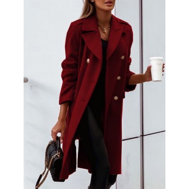Women's Coat Comfortable Breathable Pocket Buttons Casual Plain Vacation Street Casual Daily Wear Single Breasted Long Turndown Regular Fit Long Sleeve Outerwear Black Wine Khaki Spring Fall2