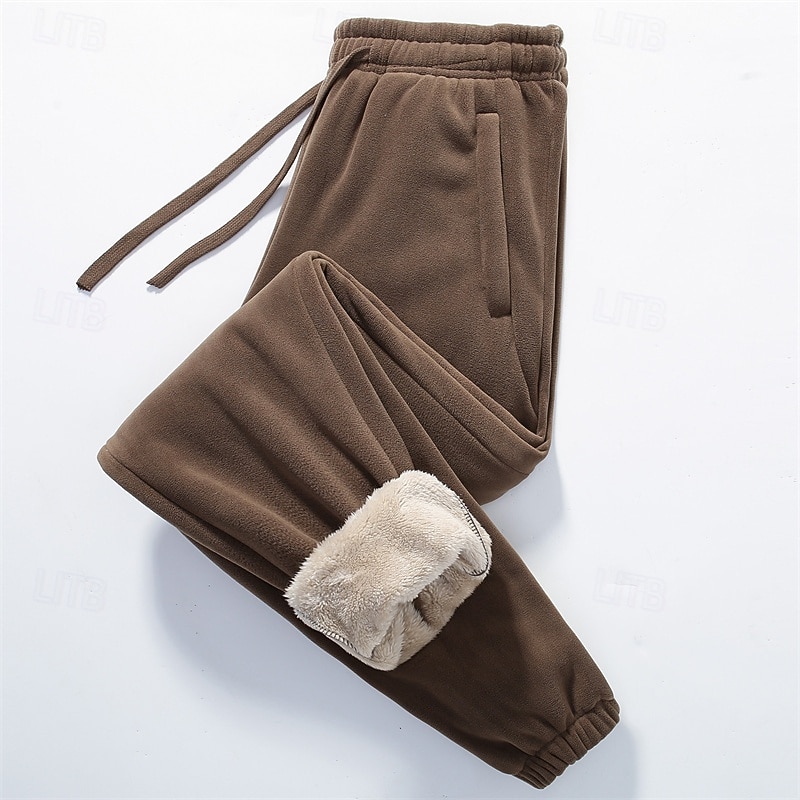 Men's Sweatpants Fleece Pants Joggers Trousers Winter Pants Drawstring Pocket Elastic Waist Plain Comfort Warm Sports Outdoor Daily Fashion Casual Black Khaki Micro-elastic
