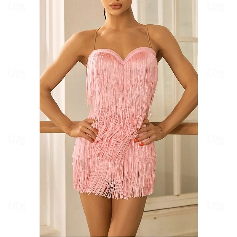 Latin Dance Dress Tassel Women's Performance Training Sleeveless High Spandex