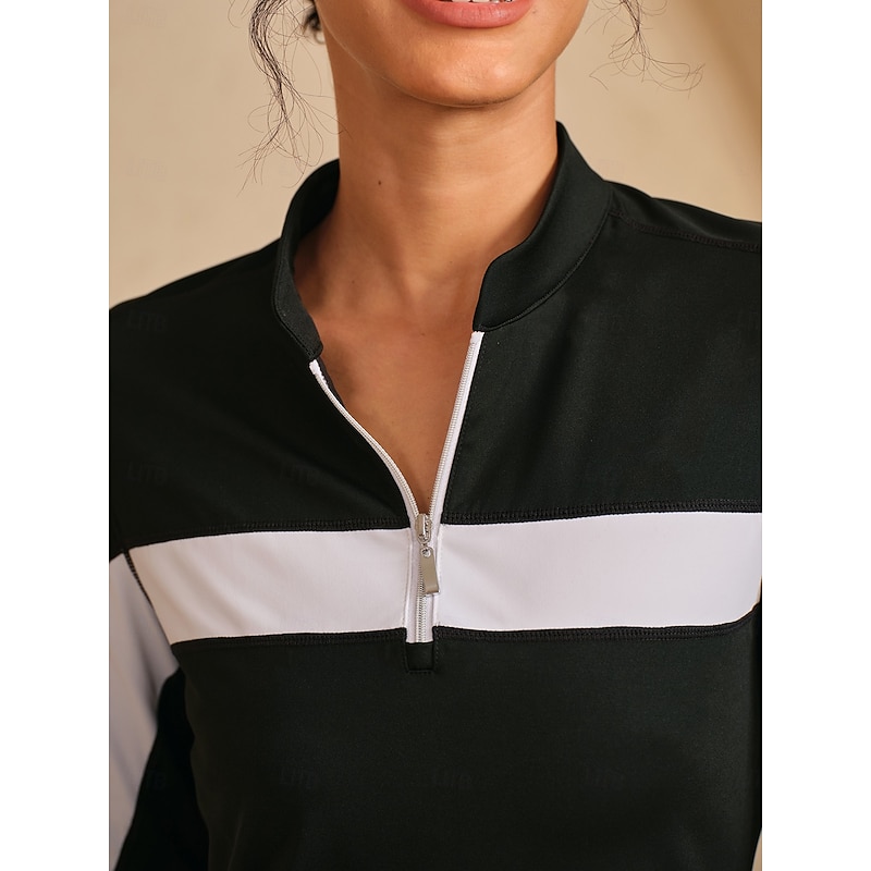 Women's Golf Dress Black with White Long Sleeve Dress Ladies Golf Attire Clothes Outfits Wear Apparel3