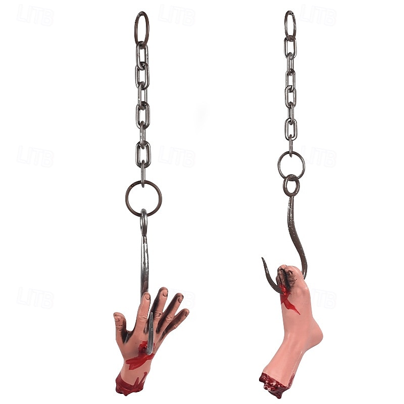 2pcs Spooky Halloween Haunted House Decor - Iron Chain Hooks for Hands & Feet - Ideal for Yard Scenes4