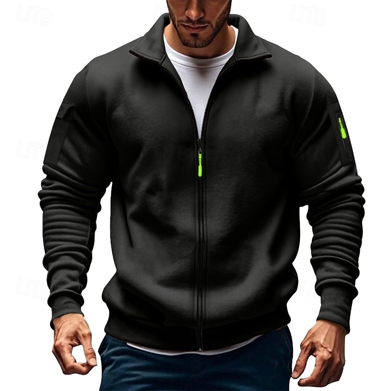 Men's Hoodie Full Zip Hoodie Fleece Hoodie Tactical Hoodie Black White Army Green Red Burgundy Standing Collar Plain Zipper Sports & Outdoor Casual Daily Streetwear Cool Sportswear Fall Spring &  Fall3