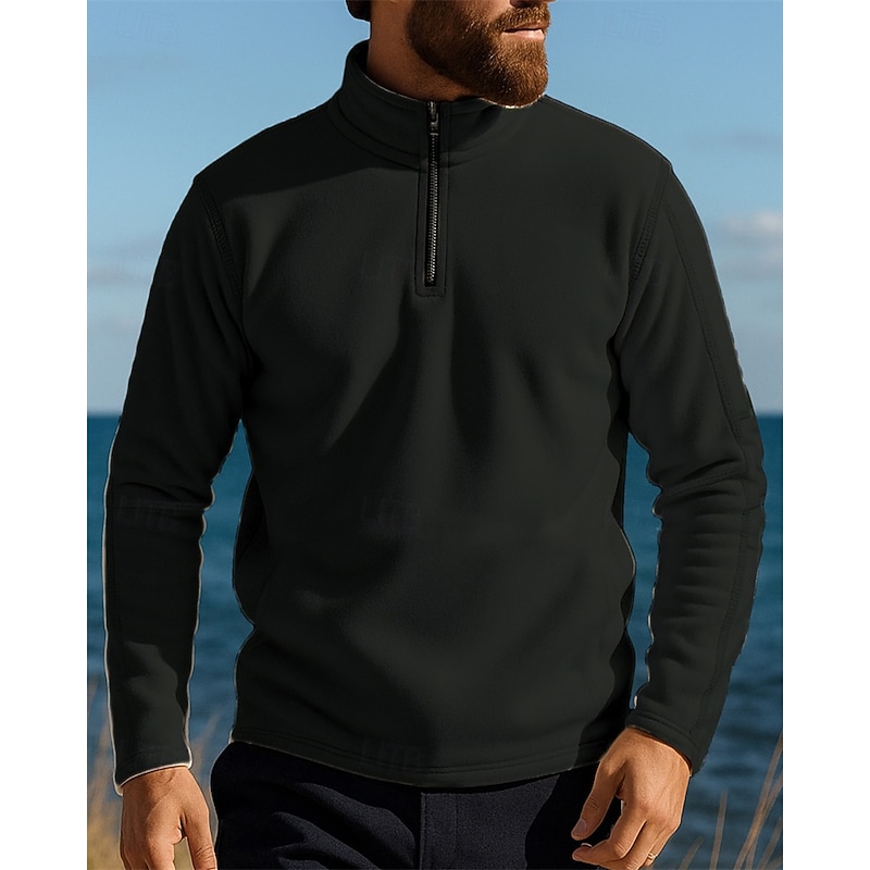 Men's Quarter Zip Sweatshirt Hiking top Long Sleeve Stand Collar Top Outdoor Thermal Warm Winter Polyester Dark Grey Black Army Green Workout Traveling Running4