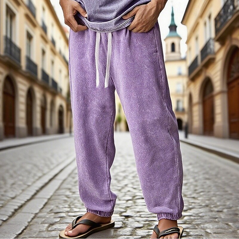 Men's Sweatpants Joggers Trousers Drawstring Pocket Elastic Waist Plain Comfort Sports Outdoor Daily Fashion Casual Black Purple Micro-elastic