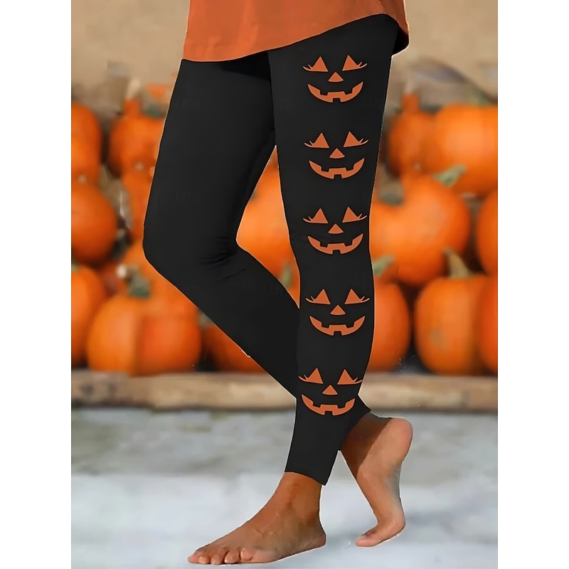 Halloween Women's Two Pieces T shirt Legging Long Sleeve Crew Neck Long Tops Graphic Long Pants Pumpkin Vintage Stylish Casual Daily Print Black Orange Spring Fall Prefall4