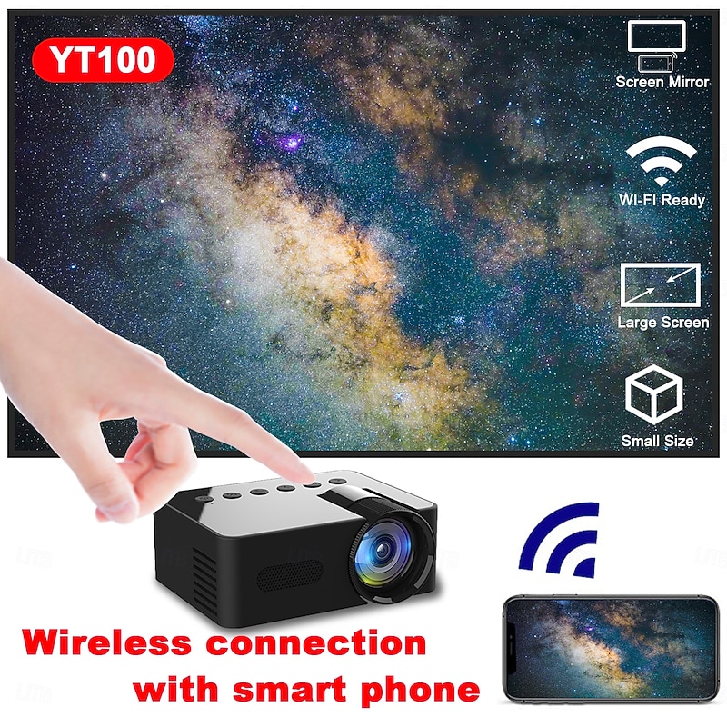 YT100 Mini Projector Wireless WIFI Display Screen Mirror with iOS and Android Smartphones Support USB Input Pocket Projector for Classic Movie Kids Animation4