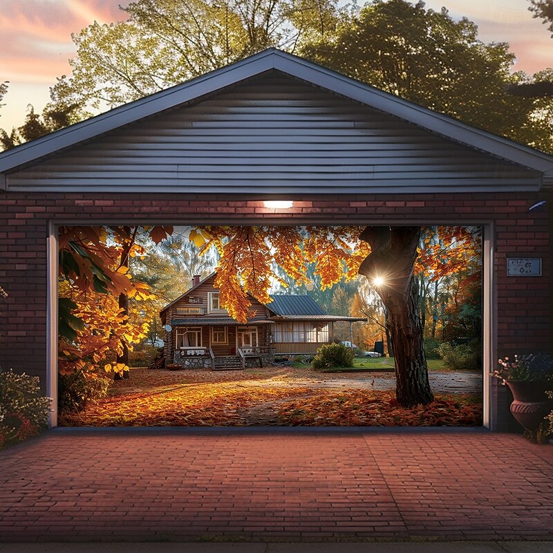 Garage Door Cover Large Hanging Backdrop Landscape Nature Forest Rustic Cottagecore 3D Party Outdoor Shooting Backgrounds Front Door Home Decor3