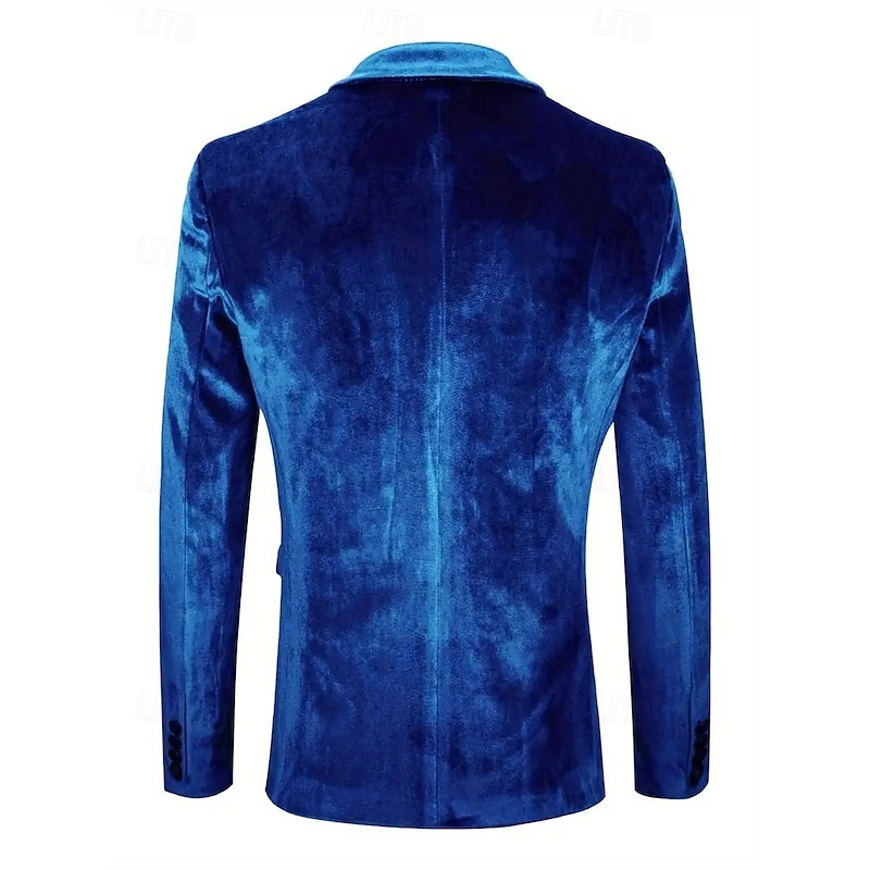 Men Winter Coat Velvet Blazer Formal Daily Classic Fall & Winter Velvet Solid Color Single Breasted One-button Blazer Burgundy Royal Blue Dark Green4