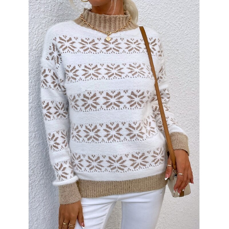Women's Sweater Casual Soft Snowflakes Ribbed Turtleneck Knitted Long Sleeve Regular Tops Knit Outdoor Daily Weekend Pink Navy Blue Fall Winter3