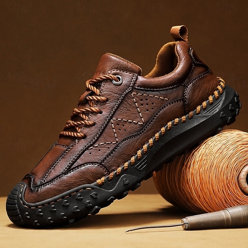 Men's Dark Brown Casual Sneakers Outdoor Lace-Up Walking Shoes with Flexible Non-Slip Sole for Work, Travel, Hiking and Daily Comfort