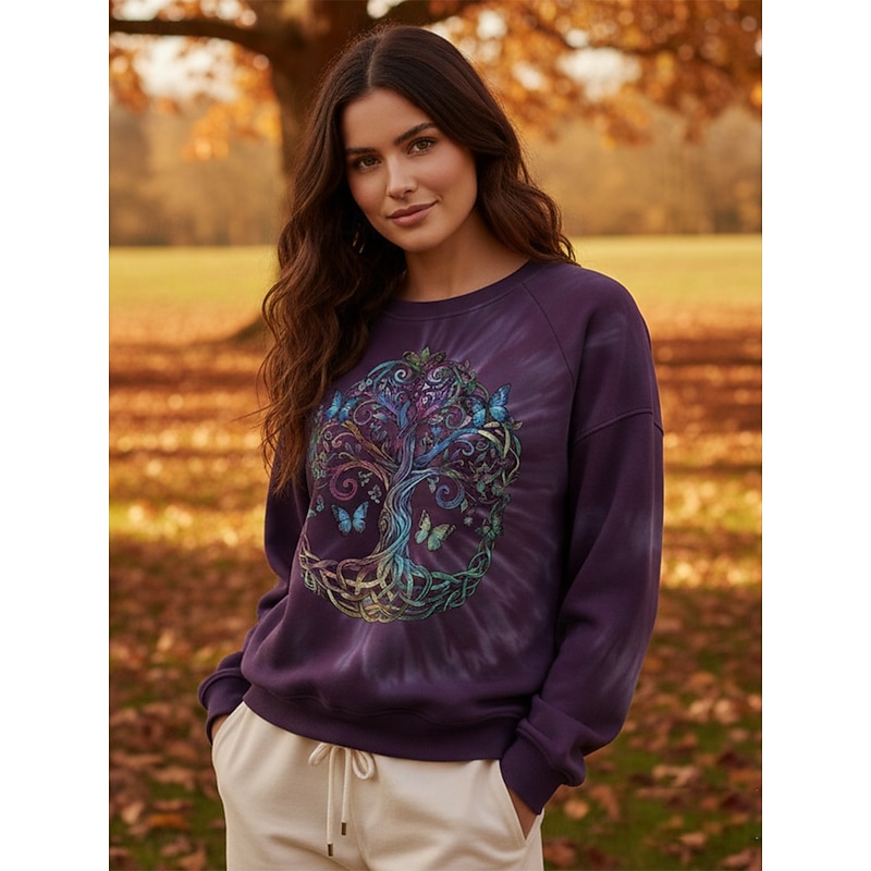Women's Pullover Sweatshirts Floral Tie Dye Fashion Streetwear Classic Long Sleeve Crew Neck Round Neck Regular Tops Dailywear Casual Print Blue Purple Spring Fall