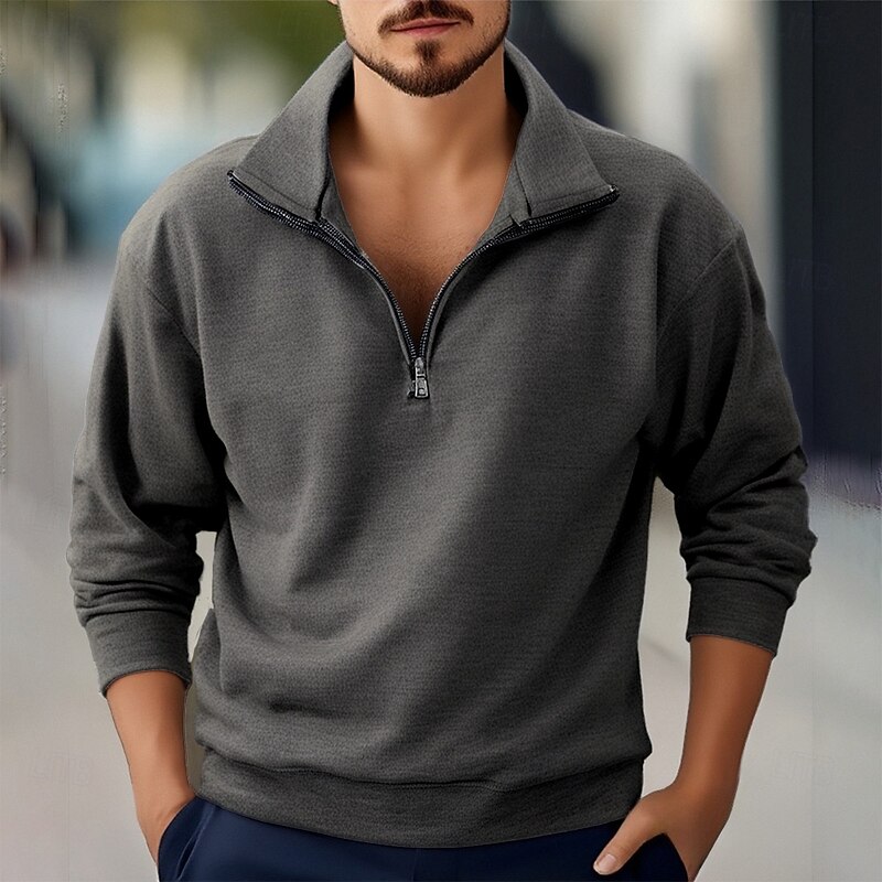 Men's Sweatshirt Quarter Zip Sweatshirt Apricot Black White Wine Red Half Zip Plain Sports & Outdoor Daily Holiday Polyester Streetwear Basic Casual Fall Winter Clothing Apparel Hoodies Sweatshirts4