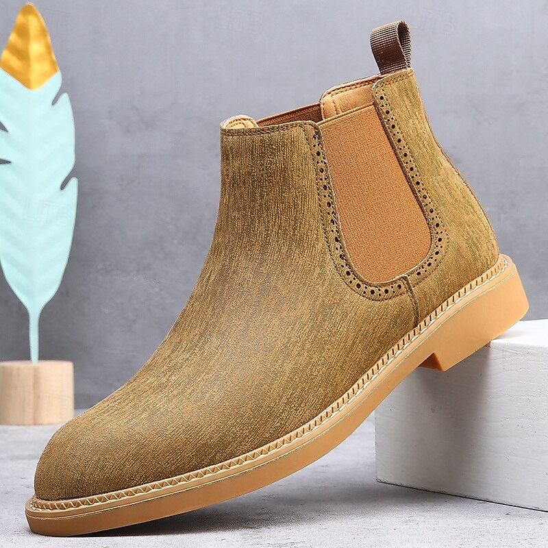 Men's Khaki Chelsea Boots Lightweight Casual Ankle Style with Elastic Gussets for Office, Weekend Outings and Everyday Comfort