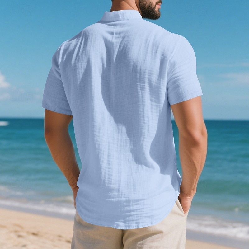 Men's T Shirt Henley Shirt Tee Short Sleeve Shirt Short Sleeve Henley Summer Spring Plain Fashion Designer Basic Pockets Vacation Street Going out Black White Navy Blue Top Tee for Men2