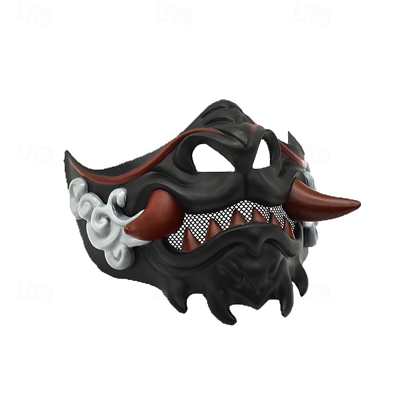 Samurai Demon Halloween Mask Japanese Oni Mask Horror Scary Horror Scary Costume Half Face Adults' Unisex Halloween Carnival Performance Party Easy Halloween Costumes Dress Up4