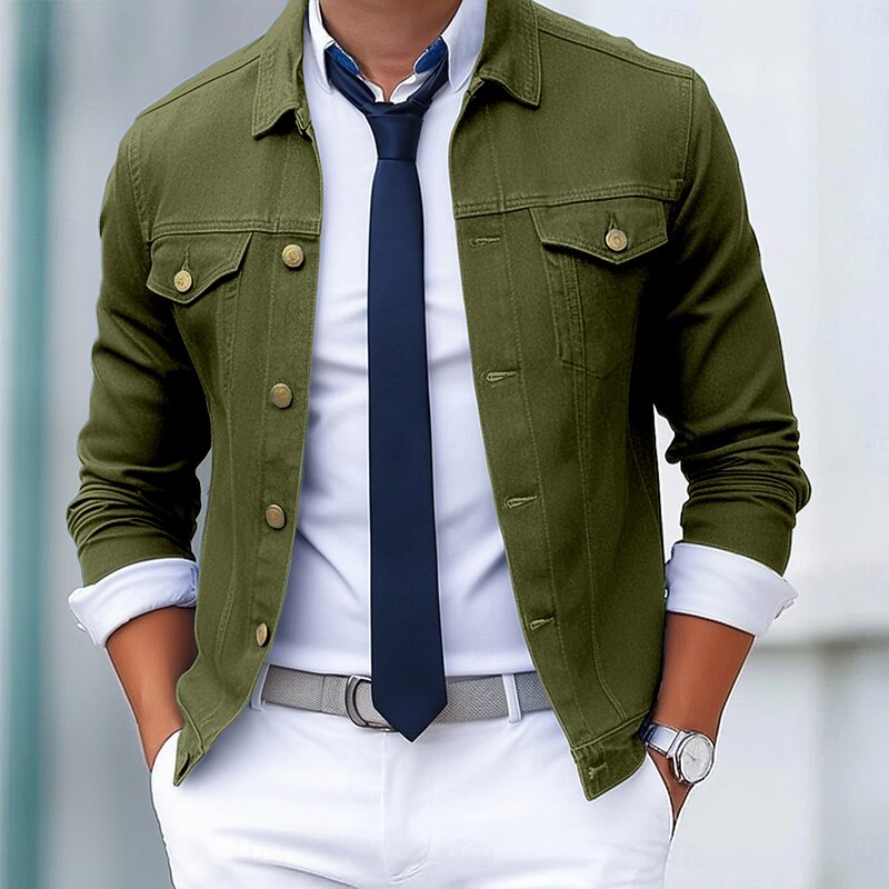 Men's Shirt Jacket Cargo Jacket Denim Jacket Casual Daily Wear Windproof Buttons All Seasons Solid Color Streetwear Smart Casual Lapel Regular Black White Red Navy Blue Blue Jacket3