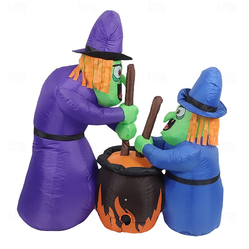 1 Pc 1.5M/5FT Halloween Two Witch Mixing Jars LED with Light Inflatable Air Model Indoor and Outdoor Courtyard Lawn Garden Party Atmosphere Decorative Light EU/US/UK/AU Plug3
