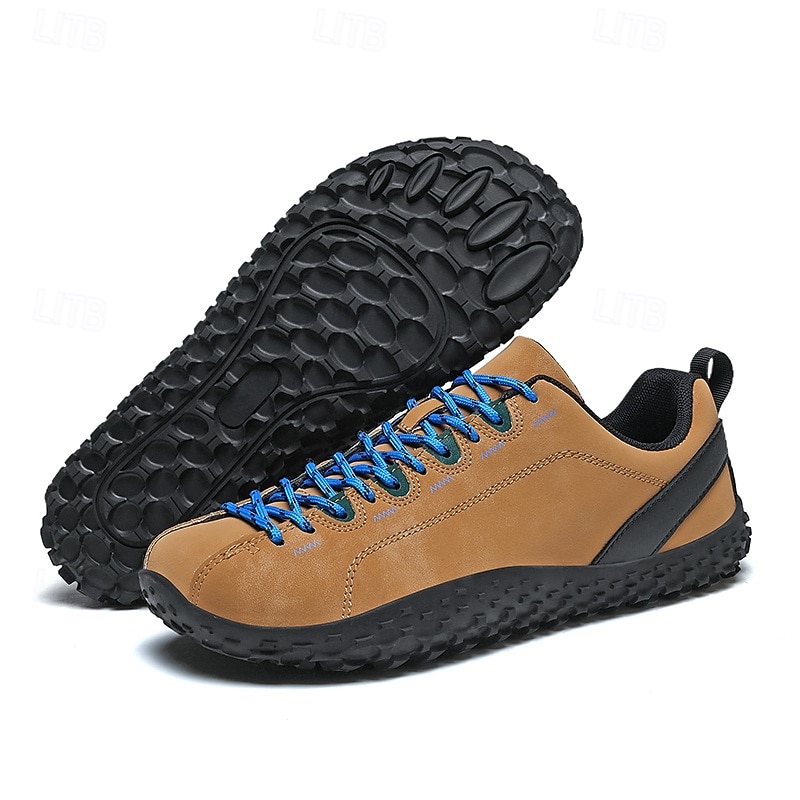Men's Brown Casual Hiking Shoes – Comfortable Low Top Outdoor Sneakers with Blue Lace Design for Walking, Travel and Daily Activities4
