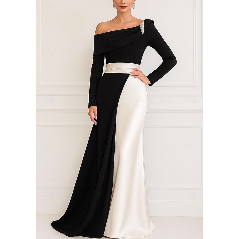 A-Line Evening Gown Elegant Formal Dress Formal Wedding Floor Length Long Sleeve One Shoulder Capes Satin with Rhinestone 20253